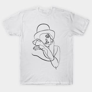 Fashion woman in hat one line art T-Shirt